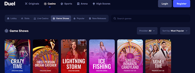 Use the Game Shows tab Use the Game Shows tab