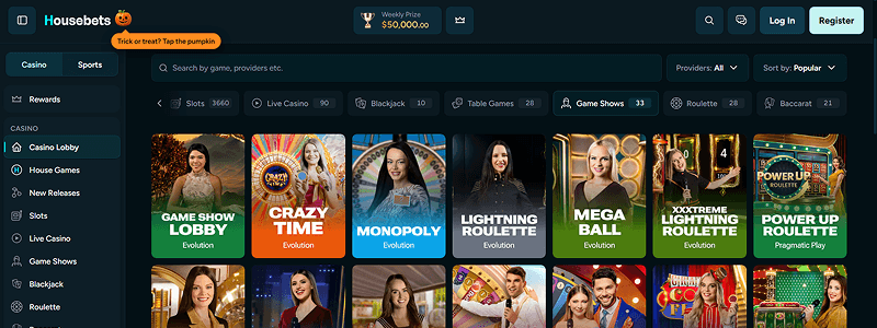 The Game Shows tab The Game Shows tab